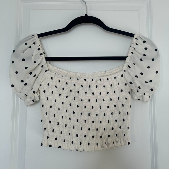 Wilfred Cropped Polka Dot Smocked Blouse - Picture 8 of 8